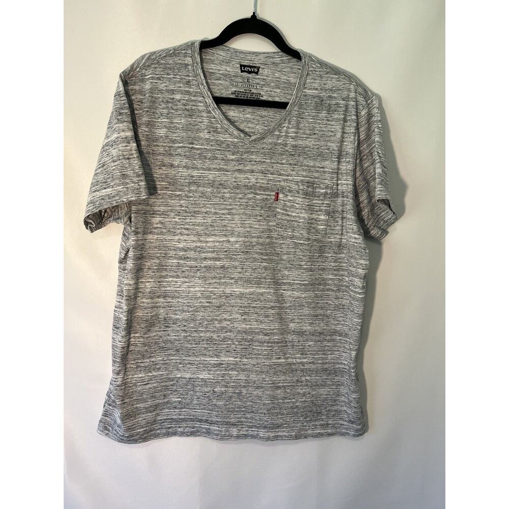 Levis T Shirt Mens XL Short Sleeve V Neck Pocket Casual Lightweight Grey
